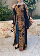 Black Golden Georgette Embroidered Open Abaya Kaftan Maxi Dress Long Split Sleeve