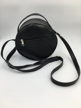 Round Hand embroidered black leather handbag with amazing embroidery