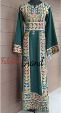 Classy Green Palestinian Embroidered Thobe Dress With Multicolored Embroidery V2