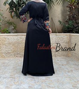 2 Pieces Black Moroccan Like Kaftan Dress with Palestinian Embroidery