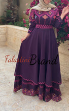 Elegant Purple Palestinian Embroidered Cloche Layered Dress