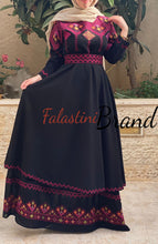 Elegant Black Palestinian Embroidered Cloche Layered Dress