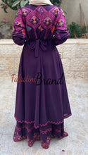 Elegant Purple Palestinian Embroidered Cloche Layered Dress