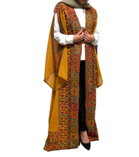 Mustard Georgette Embroidered Open Abaya Kaftan Maxi Dress Long Split Sleeve